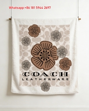 Coach Floral Print Flannel Fleece Throw Blanket Leatherware Couch Blanket C004